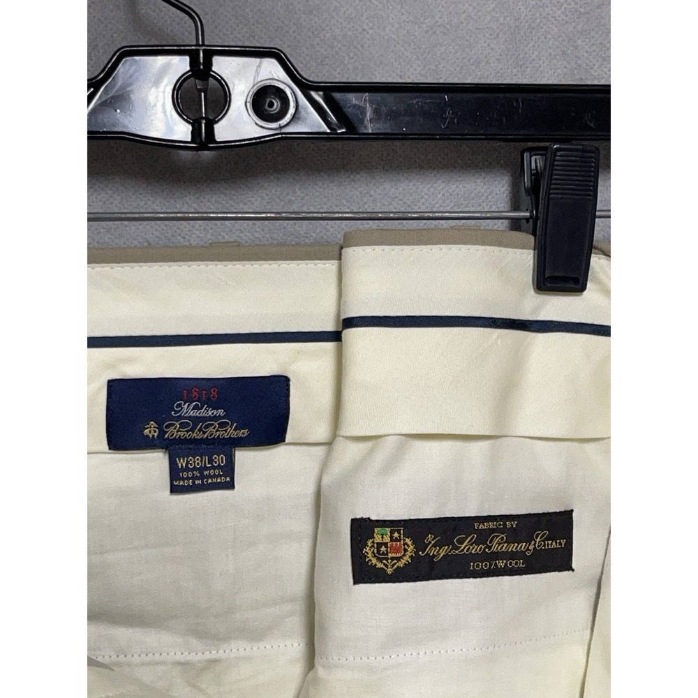 Brooks Brothers Loro Piana Pants Men 38X30 Tan Madison Double Pleat Cuffs Luxury